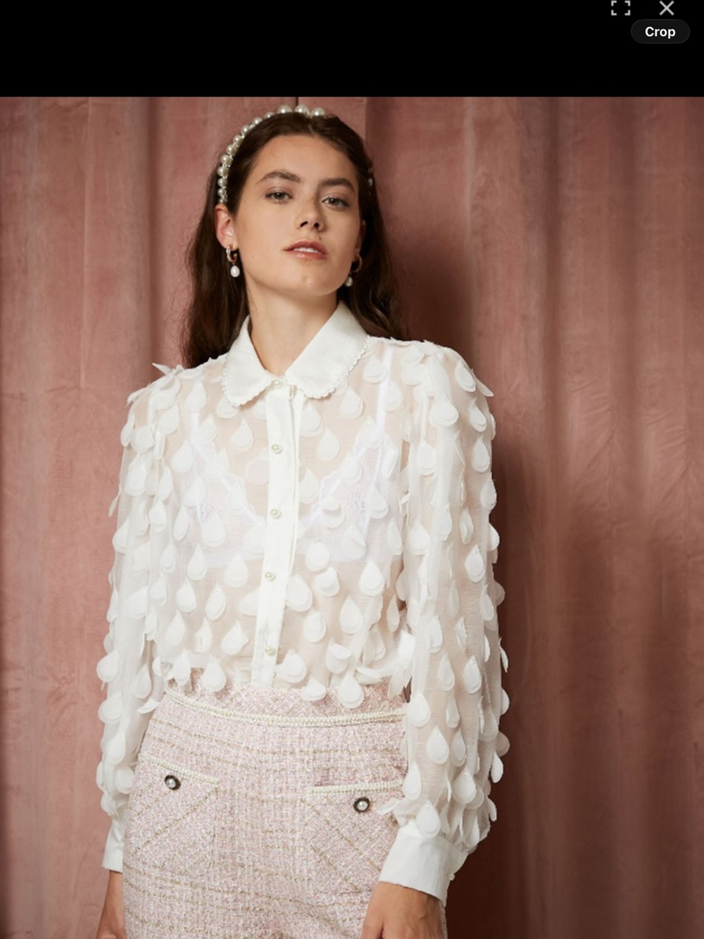 Sister Jane White Sheer Teardrop Appliqué Button-Down Blouse